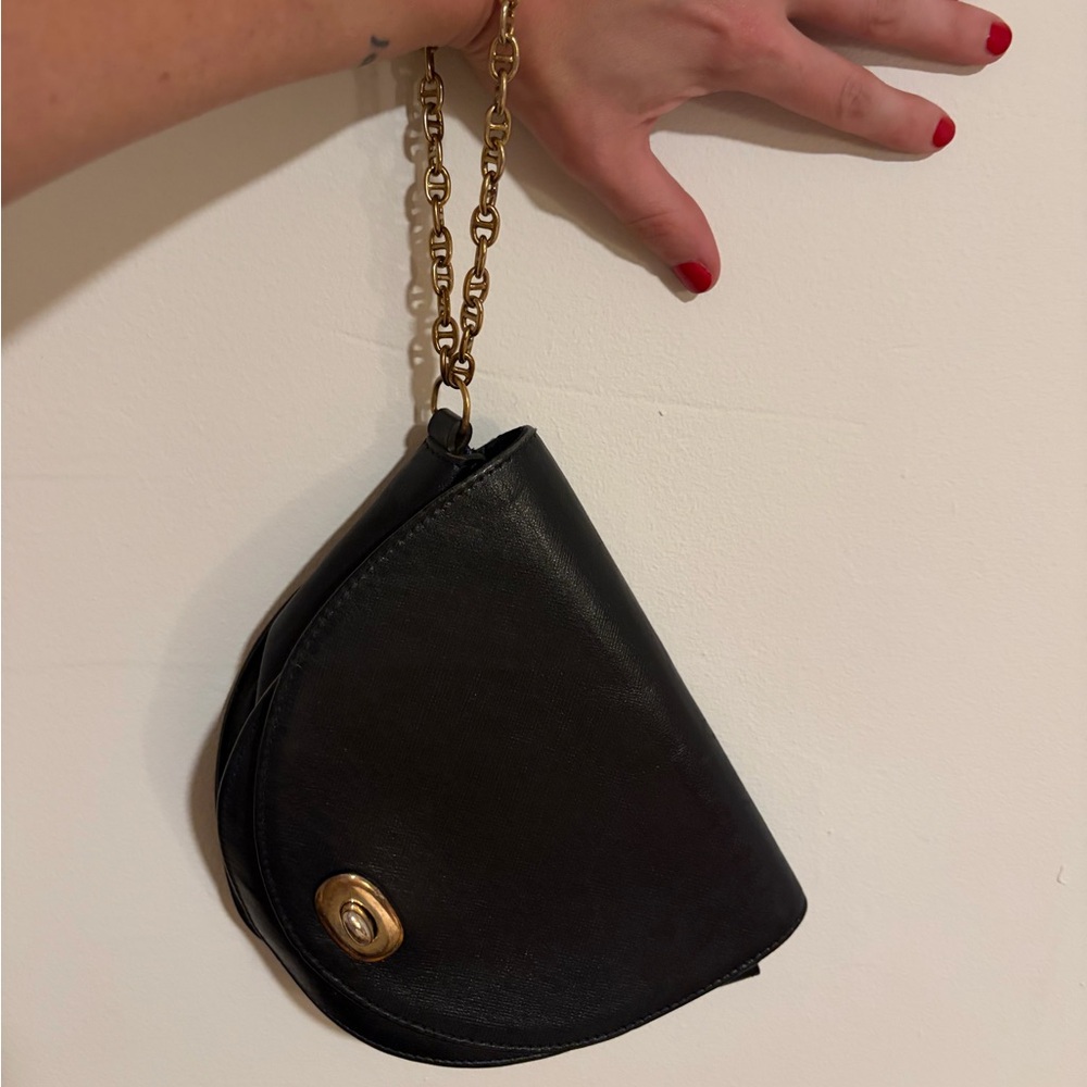 Vintage A.P.C. Half Moon Bag, Black Leather with Gold Chain